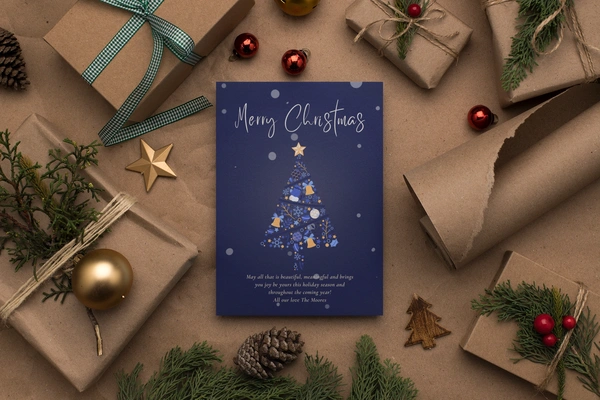  Mockup - Of - An - Xmas - Card - Surrounded - By - Gifts - And - Ornaments - 23822