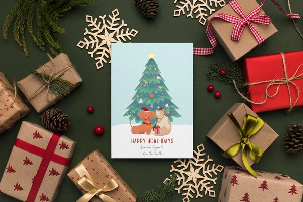  Mockup - Of - A - Christmas - Greeting - Card - Surrounded - By - Gifts - 23821